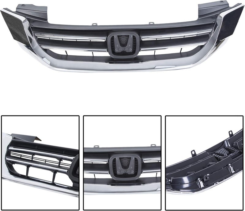 ALMULOO Front Bumper Grill Compatible with 2013-2015 Honda Accord 4Door Sedans Only Upper Black Chrome Grille ABS Plastic Replacement for 71121T2FA01 HO1200214 - Image 3
